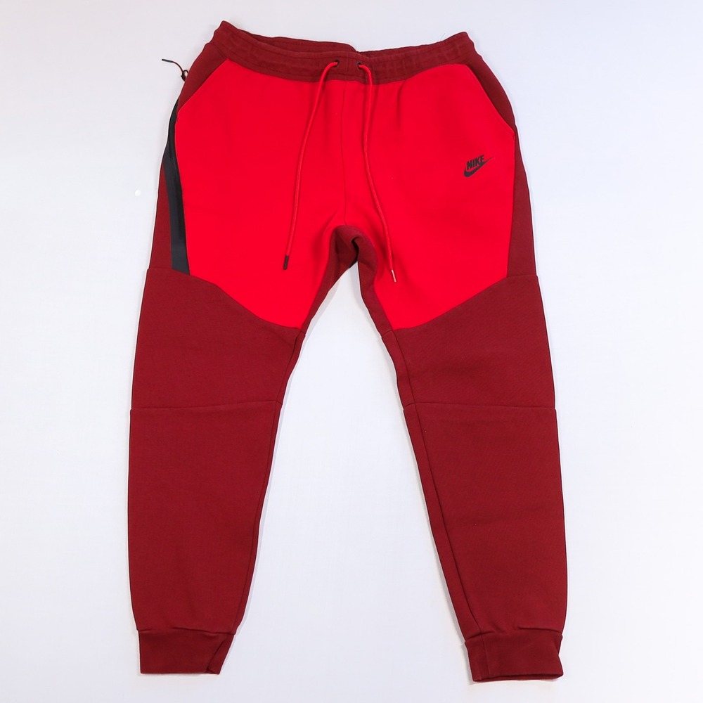 Nike Tech Fleece Joggers Mens Large Red Two Tone Tapered Sweatpants 805162-677